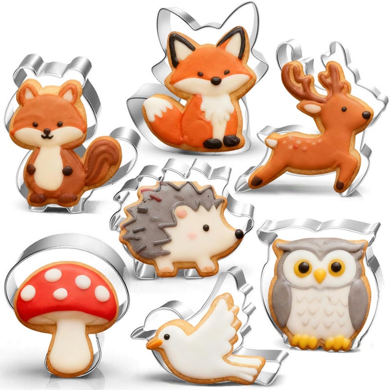 LUBTOSMN Woodland Cookie Cutter Set-3 Inches-7 Piece-Fox, Owl, Deer, Bird, Hedgehog, Squirrel, Mushroom, Forest Animal Cookie Cutters Molds for Kids Birthday Party Woodland Baby Shower - Image 1